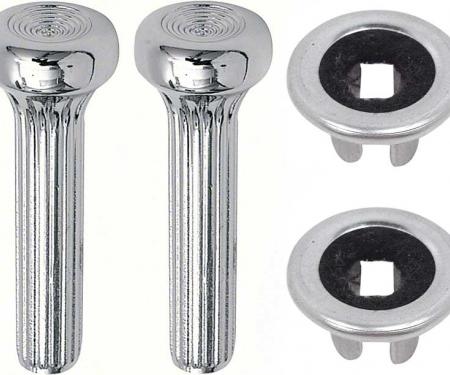 OER 1968-70 GM, Door Lock Knob and Ferrule Kit, Die-Cast Metal Knobs, Ribbed Design, Chrome *8740200