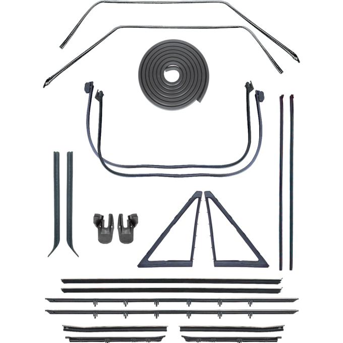 OER 1967 Chevrolet Camaro/Pontiac Firebird, Coupe Weatherstrip Kit, With Reproduction Style Windowfelts, Flat Chrome Bead *R5100