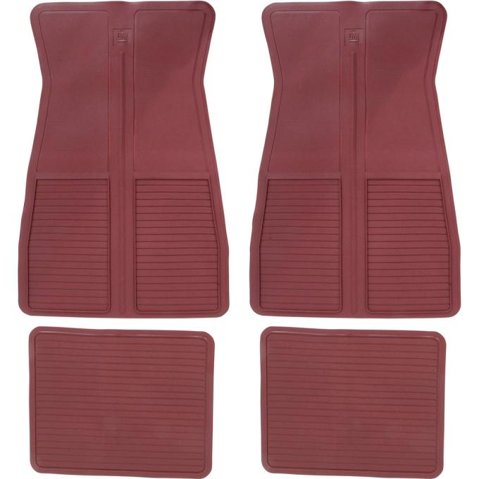 1973-87 GM, Rubber Floor Mat Set, with GM Logo, Factory Style, Set of 4, Dark Red