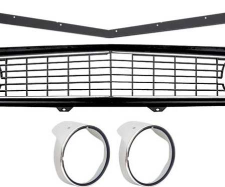 OER 1969 Camaro Standard, Full Grill Kit, Headlamp Bezels with Chrome Ring, Black Grill *R5028F