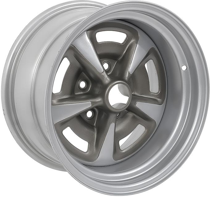 1967-81 Pontiac, Rally II Wheel, 15" x 8", With 4-1/2" Backspacing (0mm ET), 5 x 4-3/4" Lug Pattern, Silver/Gray Finish, Each