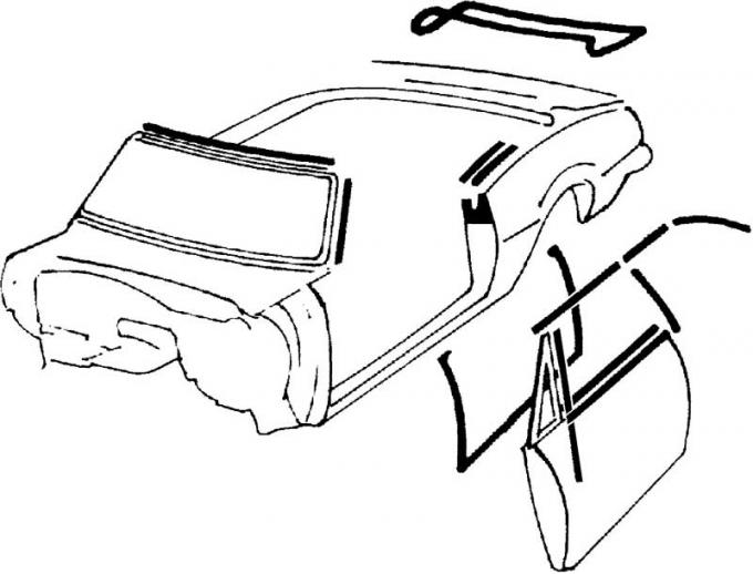 OER 1967 Camaro / Firebird Convertible Weatherstrip Kit with OEM Style Felts (Round Chrome Bead) *R5112