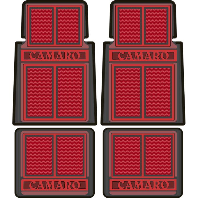 OER 1967-1992 Camaro, Floor Mat Set, Block Lettering, Front and Rear, Red: 4 Piece Set K75002