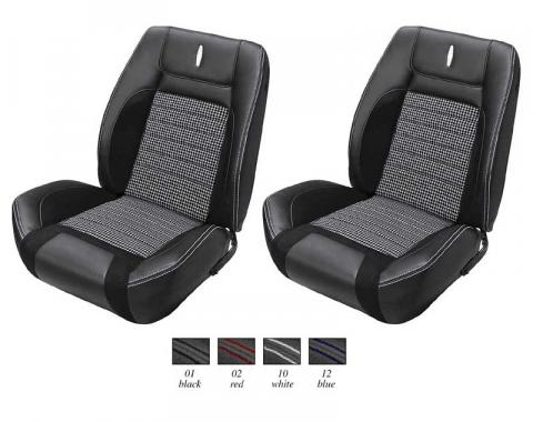 Camaro TMI Sport R Seat Set, Front Bucket & Rear Non-Folding, Black Houndstooth Upholstery with Blue Stitching, 1968