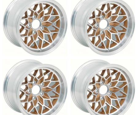 OER 1978-81 Pontiac Trans Am, Snowflake Wheel Set, 15" X 8", Backspacing 4-1/4", Gold, Set of 4 *R4412