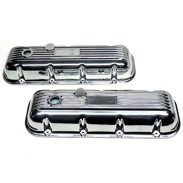 Speedmaster Chrome Stamped Steel Valve Covers – Tall W/Baffled Hole – Chevy BBC 454 396