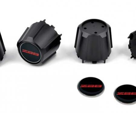 OER 1982-92 Camaro Z28 N90 Wheel Black Center Cap With Domed Poly Red Z28 Logo - Set of 4 *881210