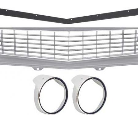 OER 1969 Camaro Restorer's Choice Standard Silver Grill Kit with Headlamp Bezels with Chrome Ring *R5028H