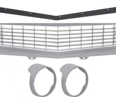 OER 1969 Camaro Restorer's Choice Standard Silver Grill Kit with Headlamp Bezels without Chrome Ring *R5028G