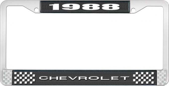 OER 1988 Chevrolet Style # 1 Black and Chrome License Plate Frame with White Lettering LF2238801A