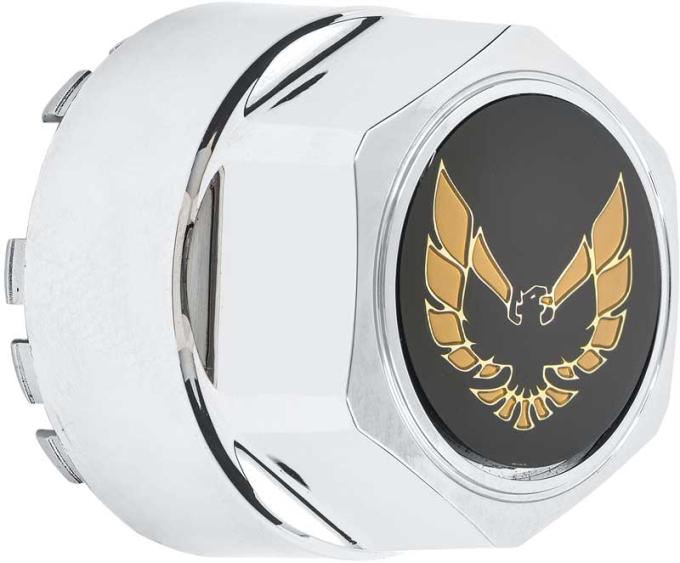 OER 1977-81 Firebird, Wheel Center Caps, Chrome with Gold Emblem with Plastic Clips, Set of 4 748668