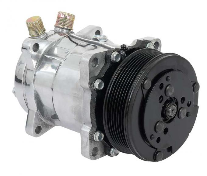 OER Sanden 508 Style A/C Compressor w/ 7-Rib Serpentine Clutch Pulley - Polished Finish - SD508/SD5H14 AC4514P