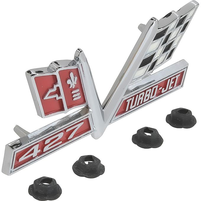 OER 1966-67 Impala, Bel Air, Biscayne, Caprice, "427 Turbo Jet" Front Fender Emblem, Each, GM Licensed 3878607