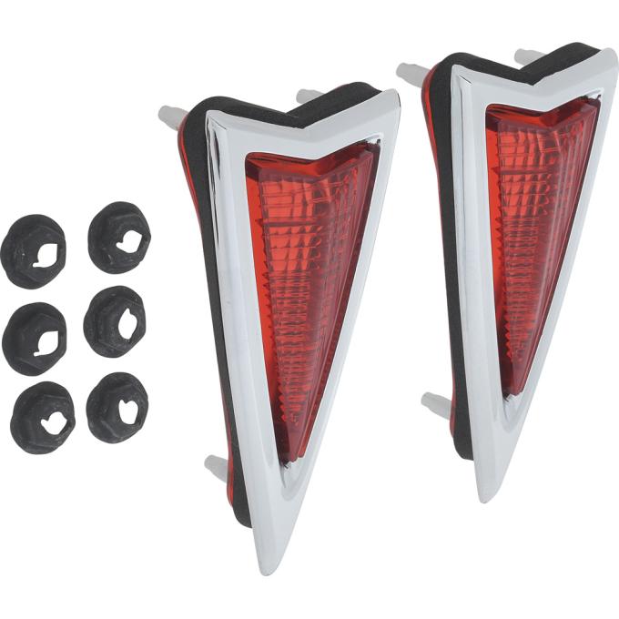 1968 Firebird, GTO, LeMans, Catalina, Bonneville, Executive, Rear Side Marker Lamp Lens and Bezel Set, With Bezel Gasket and Hardware, Pair, GM Licensed
