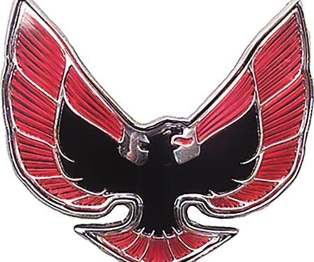 OER 1974-76 Pontiac Firebird, Front End Panel Emblem, Red & Black, with Hardware, GM Licensed 494476
