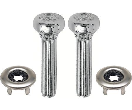 1968-70 GM, Door Lock Knob and Ferrule Kit, Die-Cast Metal Knobs, Ribbed Design, Chrome