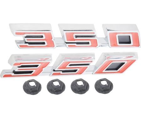 1968-69 Pontiac Firebird,"350" Hood Emblem Set, with Hardware, Pair, GM Licensed