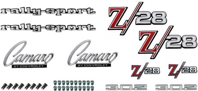 OER 1969 Camaro Z28, Exterior Emblem Kit, 302 Engine, with Cowl Hood, with RS Option *R1092