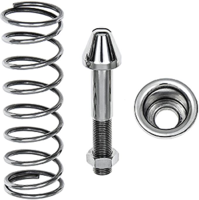 OER 1965-70 Impala, 1967-81 Camaro, 1969-72 Chevelle, Hood Pilot Bolt & Spring Set, Polished Stainless, 4" Length, Made in the USA 153106