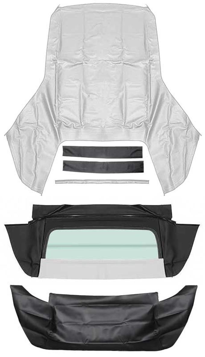 1967-69 Camaro, Firebird, Convertible Top Kit, Folding Glass Rear Window, Pinpoint Grain White Vinyl Top, With Black Well Liner