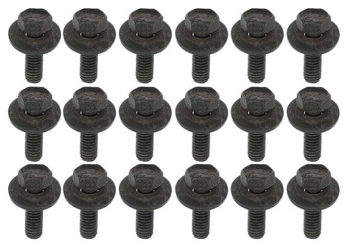 1982-92 Camaro, Front Bumper & Valance Panel, Hex Head Sems Bolt, M6-1.0 X 20mm, Black Phosphate, Set of 18