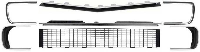 OER 1967-68 Camaro RS, Stage 2 Grill Kit, Grill, Grill Moldings, Headlamp Bezels, Black *R50272B