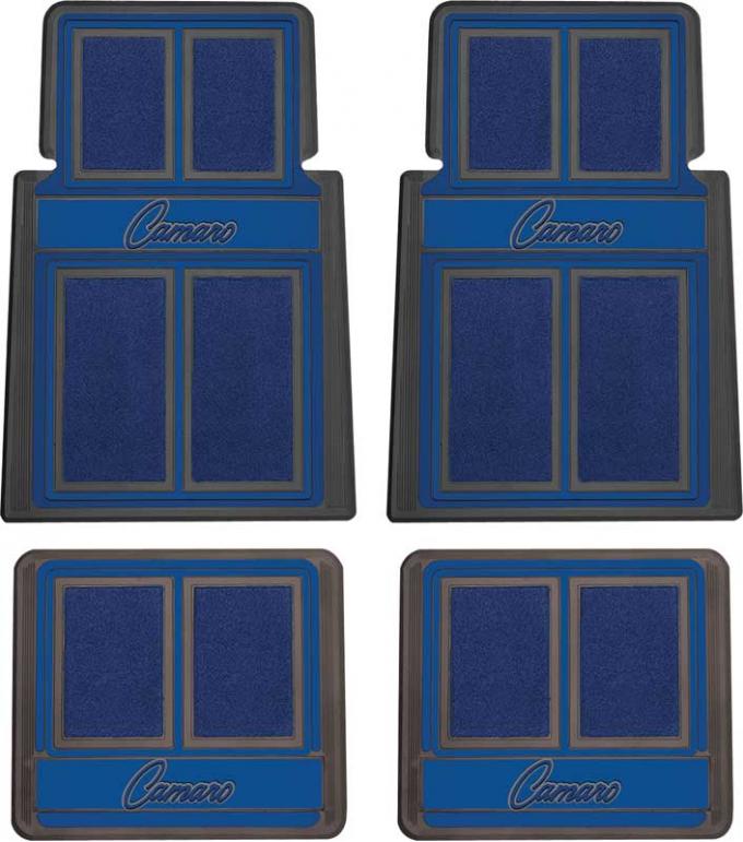 OER 1967-2002 Camaro, Carpet Floor Mat Set, Script Lettering, Blue , 4 Piece Set K75808