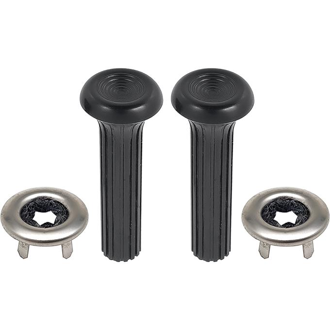 1968-70 GM, Door Lock Knob and Ferrule Kit, Plastic Knobs, Ribbed Design, Black