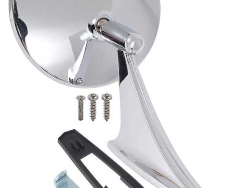 OER 1966-74 Camaro, Chevelle, Chevy II, Nova, El Camino, Malibu, Outer Door Mirror, Round, with Ribbed Base, Hardware Included, "Show Quality" 3909197