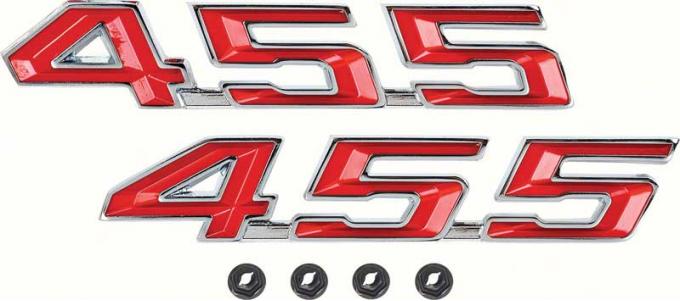 1967-69 Pontiac Firebird, "455" Hood Emblem Set, with Hardware, Pair, GM Licensed