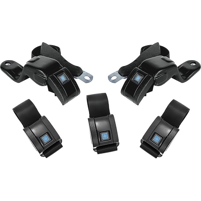 1967-69 Camaro / Firebird, Retractable Seat Belt Kit, Standard Interior, Front and Rear, 5-Pieces