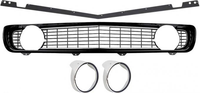 OER 1969 Camaro Restorer's Choice Standard Black Grill Kit with Headlamp Bezels with Chrome Ring *R5028F