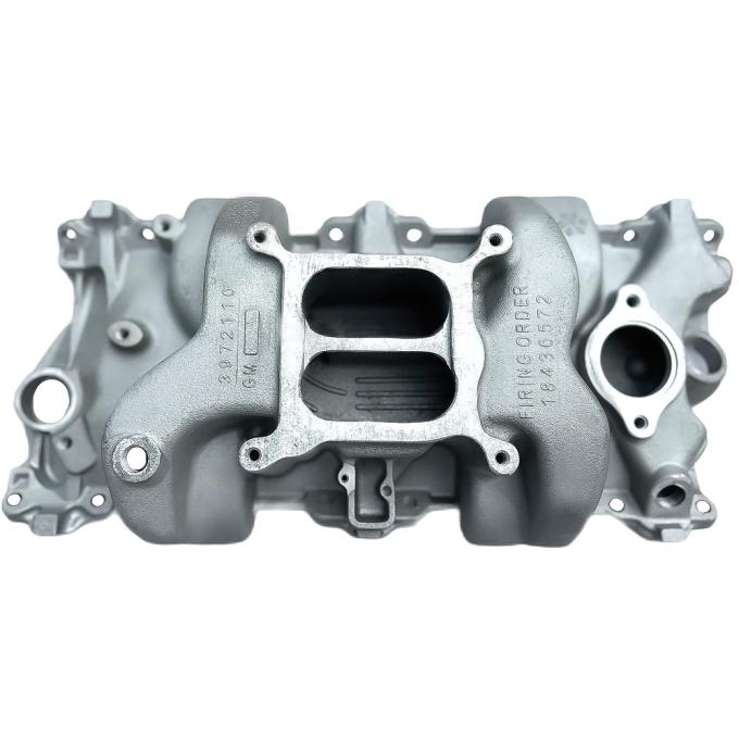 OER 1970 Corvette, Camaro, Aluminum Intake Manifold, Dual Plane, 350ci / 360, 370HP, with Winters Snowflake Logo, Casting Number 3972110