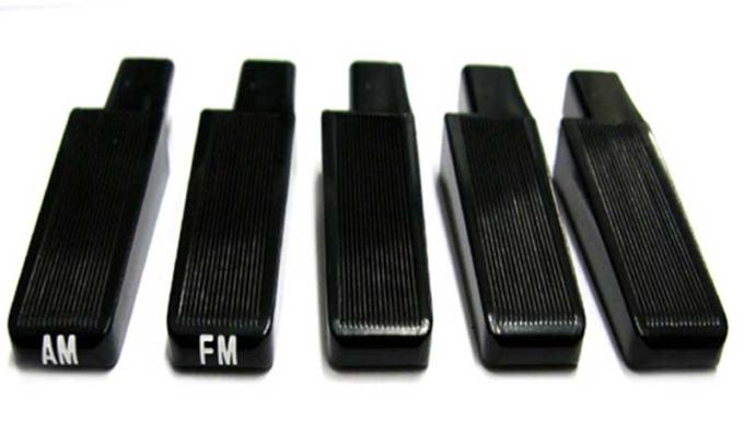 OER 1969 Firebird, Trans Am, AM / FM Radio Button Set, Black, 4 Piece Set F1447