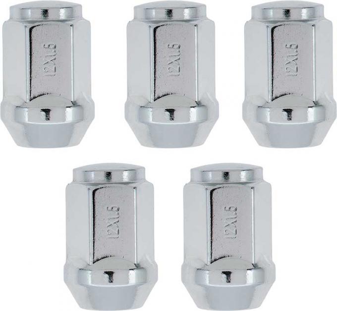 1977-81, 1982-2002 Pontiac Firebird, Trans Am, Snowflake Wheel Lug Nuts, Acorn Style, Chrome, 12MM x 1.50, Enclosed Acorn Nut, 5 Piece Set (per wheel)