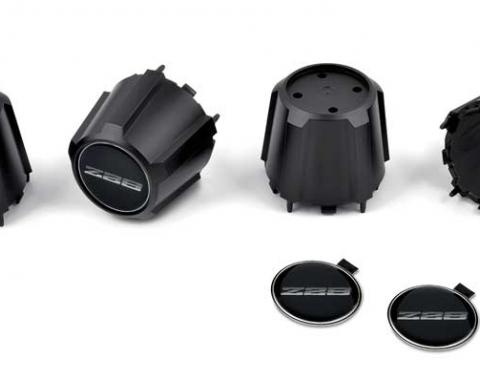 OER 1985-86 Camaro Z28, N90 Black Wheel Center Cap & Emblem Set, Silver Z28 Logo, with Metal Retainer, 4 Piece Set *881207