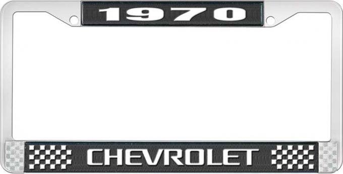 OER 1970 Chevrolet Style # 3 Black and Chrome License Plate Frame with White Lettering LF2237003A