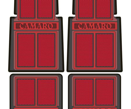OER 1967-1992 Camaro, Floor Mat Set, Block Lettering, Front and Rear, Red: 4 Piece Set K75002