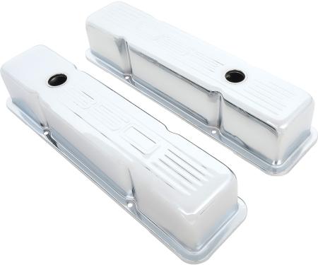 1968-81 Chevrolet, Chrome Valve Covers, "350" Logo, Tall Profile