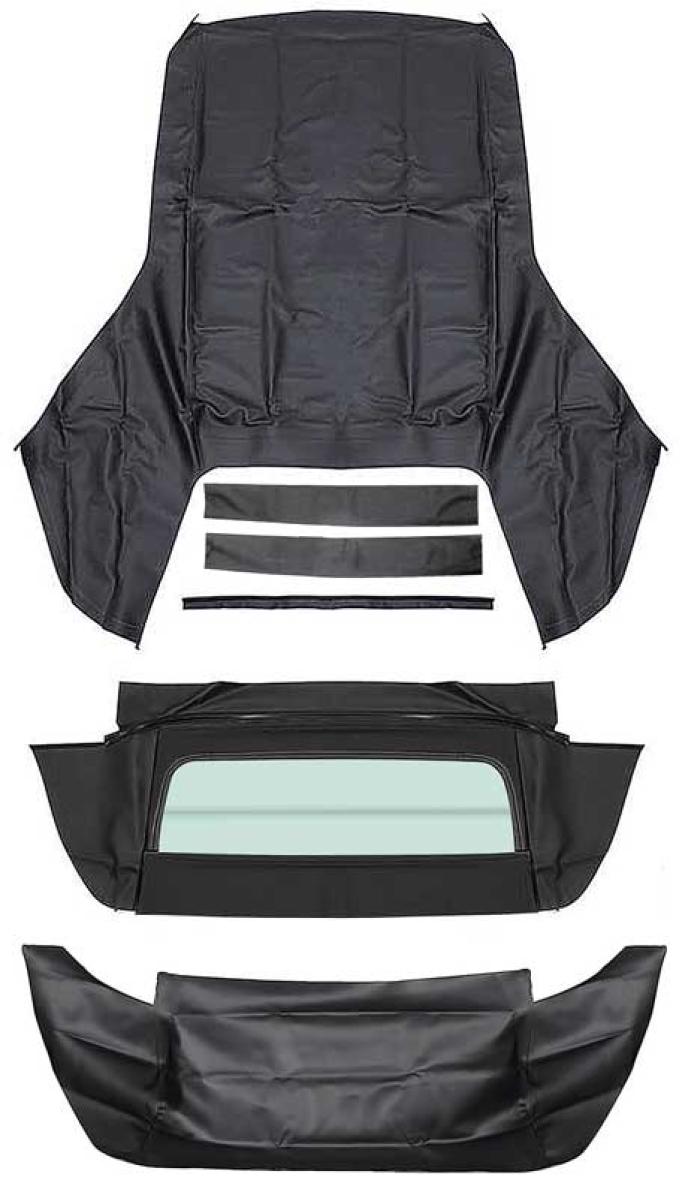 1967-69 Camaro, Firebird, Convertible Top Kit, Folding Glass Rear Window, Pinpoint Grain Black Vinyl Top, With Black Well Liner
