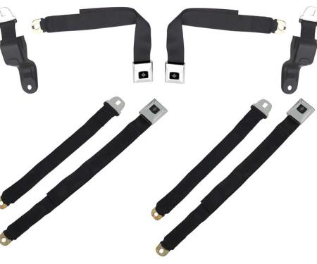 1968-69 Camaro / Firebird, Retractable Seat Belt Set, Deluxe Interior, Black with Chrome Latches, 4-Piece Set