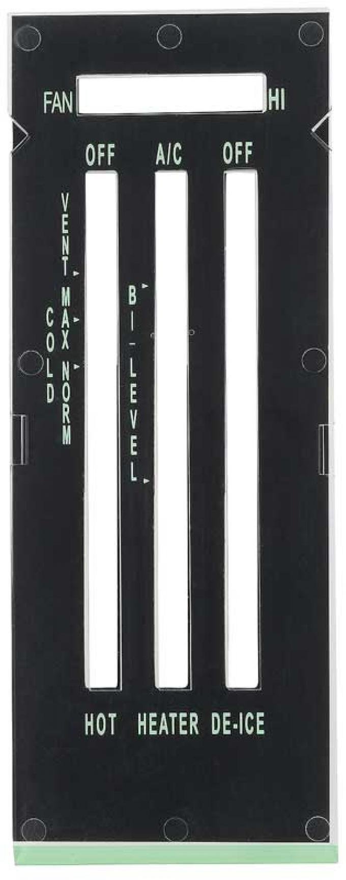 1969 Camaro, 1969-70 Nova, Heater Control Lens, with Air Conditioning, DE-ICE, Green Font