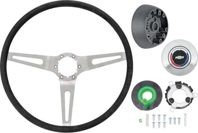 1969-72 Comfort Grip Steering Wheel Kit - w/o Tilt Wheel - Silver Spokes- Black Grip