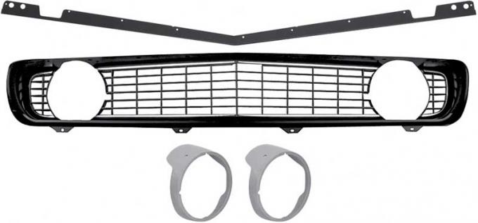 OER 1969 Camaro Restorer's Choice Standard Black Grill Kit with Headlamp Bezels without Chrome Ring *R5028E