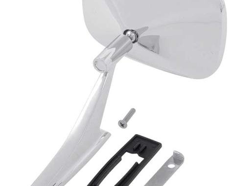 OER 1968-72 Camaro, Impala, Caprice, Chevelle. Station Wagon, Outer Door Mirror, Chrome: Smooth Style Base, with Gasket & Hardware, LH Driver Side, Various GM Models CM3004