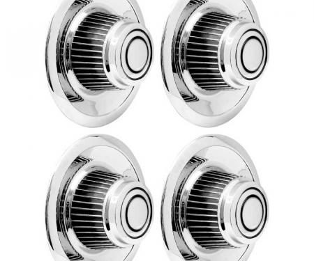 OER 1968-82 Chevrolet, Chrome Die-Cast Rally Wheel Derby Cap Set, Tall Style, w/o Wording, 4 Piece Set *WR1012NL
