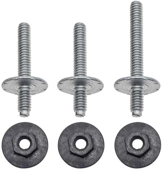 OER 1967-69 Camaro, Firebird, Quarter Window Track Stud & Nut Set, (3) Studs and (3) Flange Nuts, 6-Piece 153091