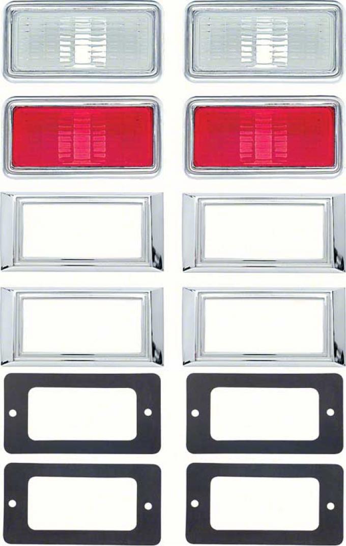 OER 1968 Camaro, Nova, Full Size Wagon Side Marker Lamp Kit With Clear / Red Lenes Without Engine Size *R5012