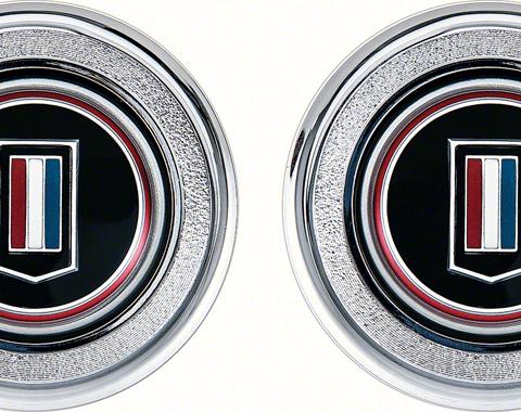 1974-79 Camaro, Interior Door Panel Emblems, Red / White / Blue Badge, Pair