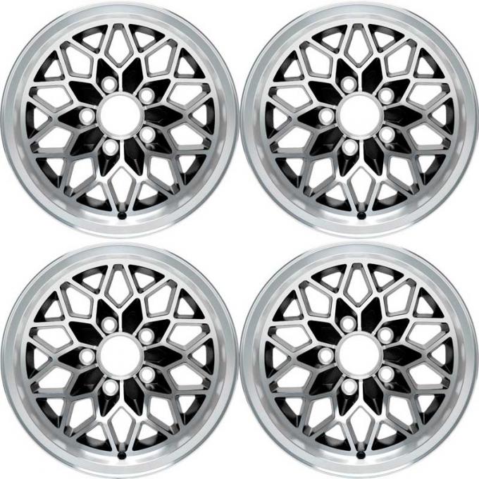 1970-81 Pontiac Trans Am, Snowflake Wheel Set, 17" X 9", Black, 5-1/8" Backspacing, 4 Wheel Set